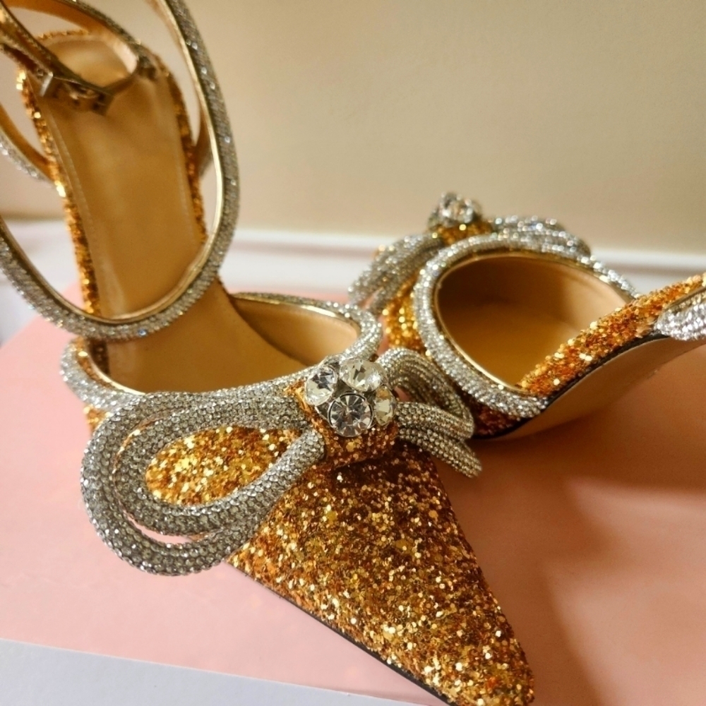 Mach & Mach Double Bow Glitter Strap Heels Size 41